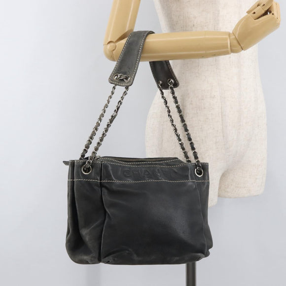 CHANEL Schoudertas met ketting Lamsleer Zwart CC Auth BA13139