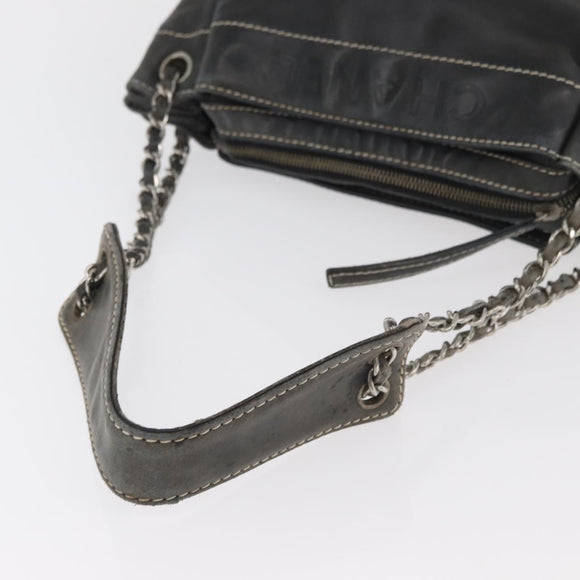 CHANEL Schoudertas met ketting Lamsleer Zwart CC Auth BA13139