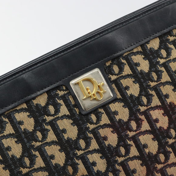 Christian Dior Trotter Canvas Schoudertas Marineblauw Goud Auth BA13143