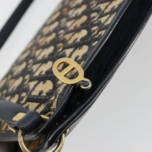 Christian Dior Trotter Canvas Schoudertas Marineblauw Goud Auth BA13143