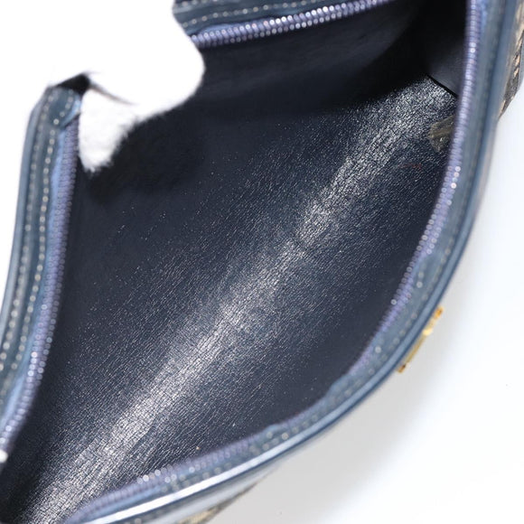 Christian Dior Trotter Canvas Schoudertas Marineblauw Goud Auth BA13143