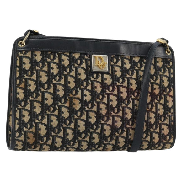Christian Dior Trotter Canvas Schoudertas Marineblauw Goud Auth BA13143