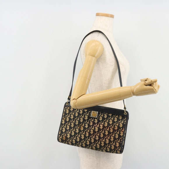 Christian Dior Trotter Canvas Schoudertas Marineblauw Goud Auth BA13143