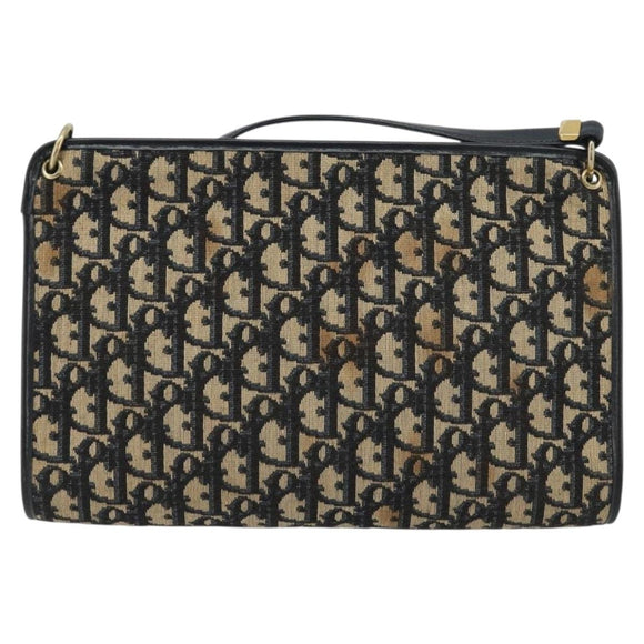 Christian Dior Trotter Canvas Schoudertas Marineblauw Goud Auth BA13143