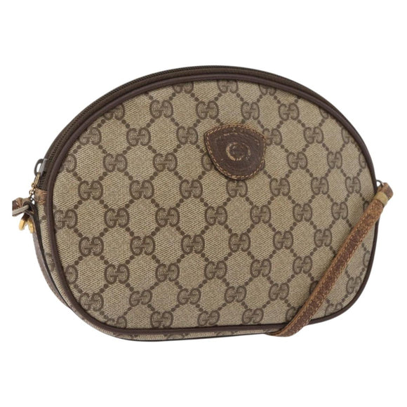 GUCCI GG Supreme Shoulder Bag PVC Beige Gold Auth BA13146