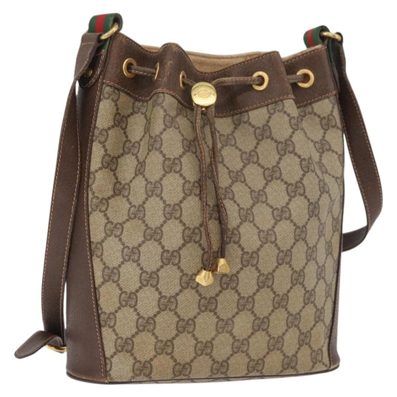 GUCCI GG Supreme Sherry Line Drawstring PVC Beige Red 164 02 034 Auth BA13148