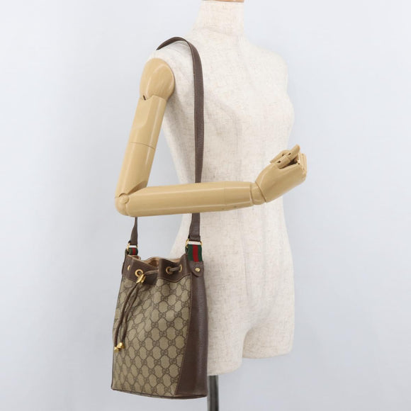 GUCCI GG Supreme Sherry Line Drawstring PVC Beige Red 164 02 034 Auth BA13148