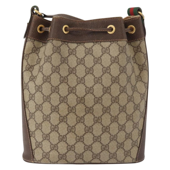 GUCCI GG Supreme Sherry Line Drawstring PVC Beige Red 164 02 034 Auth BA13148