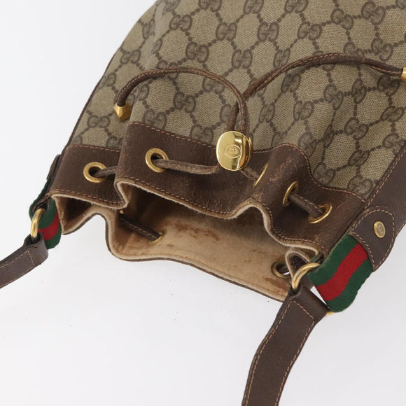 GUCCI GG Supreme Sherry Line Drawstring PVC Beige Red 164 02 034 Auth BA13148