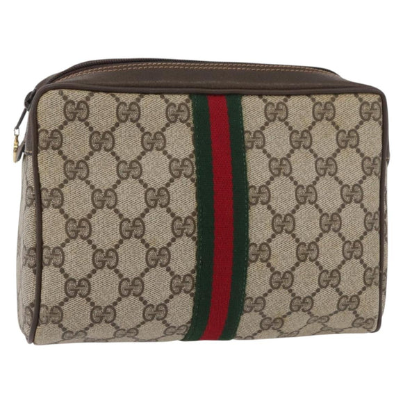 GUCCI GG Supreme Web Sherry Line Tas PVC Beige Rood 32 014 3553 Auth BA13149