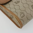Christian Dior Honeycomb Canvas Schoudertas PVC Beige Goud Auth BA13152-14