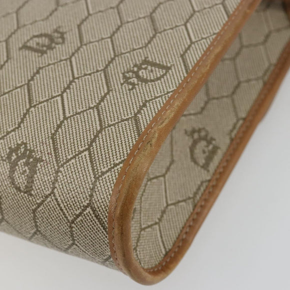 Christian Dior Honeycomb Canvas Schoudertas PVC Beige Goud Auth BA13152
