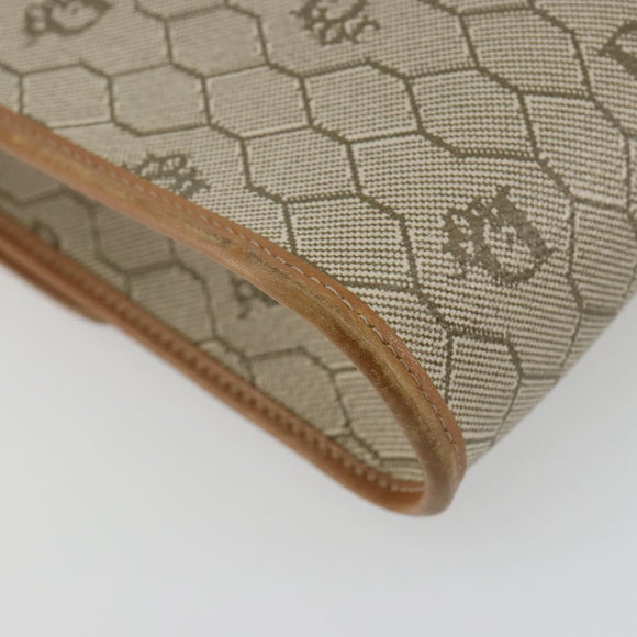 Christian Dior Honeycomb Canvas Schoudertas PVC Beige Goud Auth BA13152