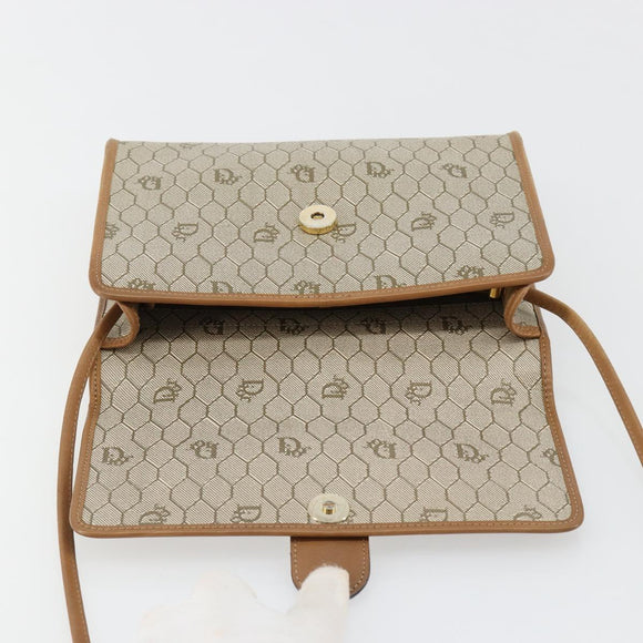 Christian Dior Honeycomb Canvas Schoudertas PVC Beige Goud Auth BA13152