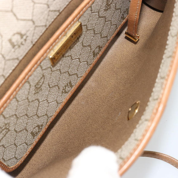Christian Dior Honeycomb Canvas Schoudertas PVC Beige Goud Auth BA13152