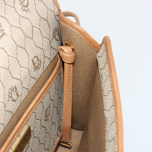 Christian Dior Honeycomb Canvas Schoudertas PVC Beige Goud Auth BA13152