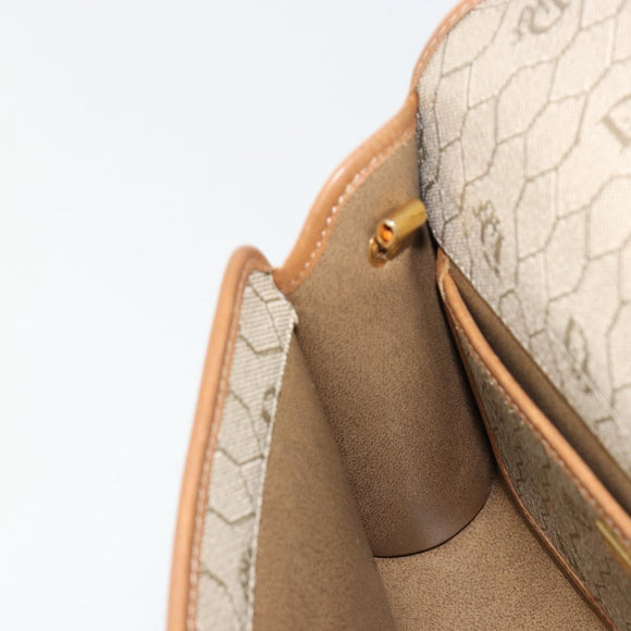 Christian Dior Honeycomb Canvas Schoudertas PVC Beige Goud Auth BA13152
