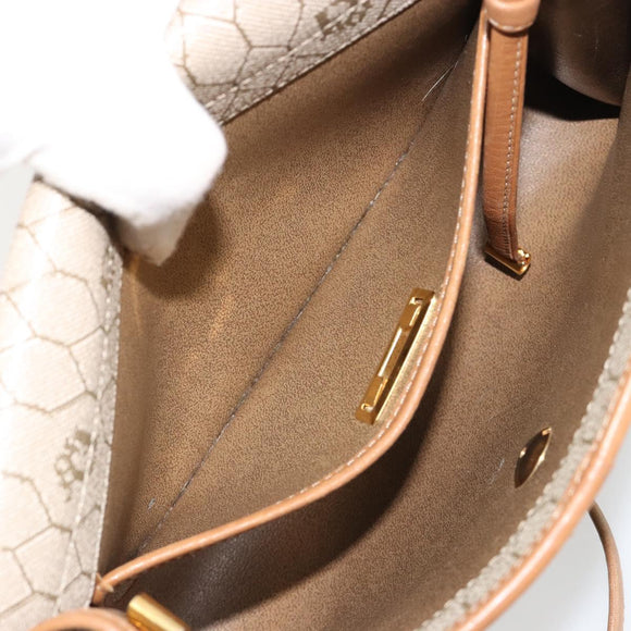 Christian Dior Honeycomb Canvas Schoudertas PVC Beige Goud Auth BA13152