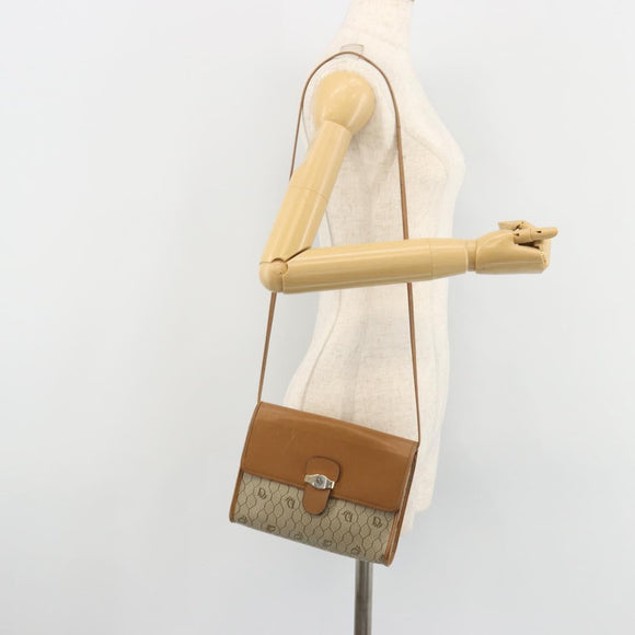 Christian Dior Honeycomb Canvas Schoudertas PVC Beige Goud Auth BA13152