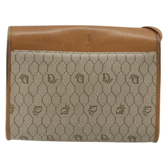 Christian Dior Honeycomb Canvas Schoudertas PVC Beige Goud Auth BA13152