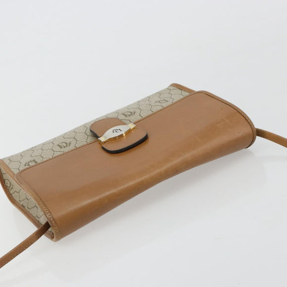 Christian Dior Honeycomb Canvas Schoudertas PVC Beige Goud Auth BA13152