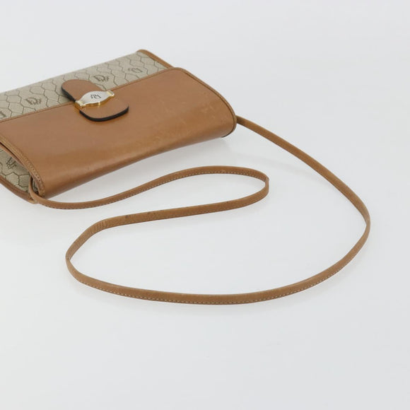 Christian Dior Honeycomb Canvas Schoudertas PVC Beige Goud Auth BA13152
