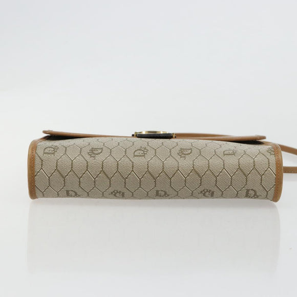 Christian Dior Honeycomb Canvas Schoudertas PVC Beige Goud Auth BA13152