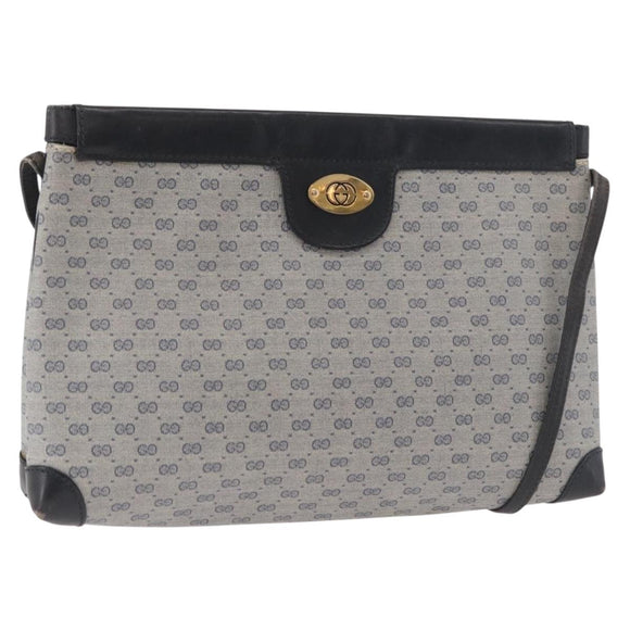 GUCCI Micro GG Supreme Shoulder Bag PVC Navy Gold Auth BA13153
