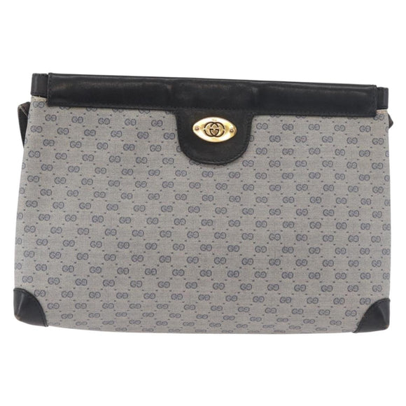 GUCCI Micro GG Supreme Shoulder Bag PVC Navy Gold Auth BA13153