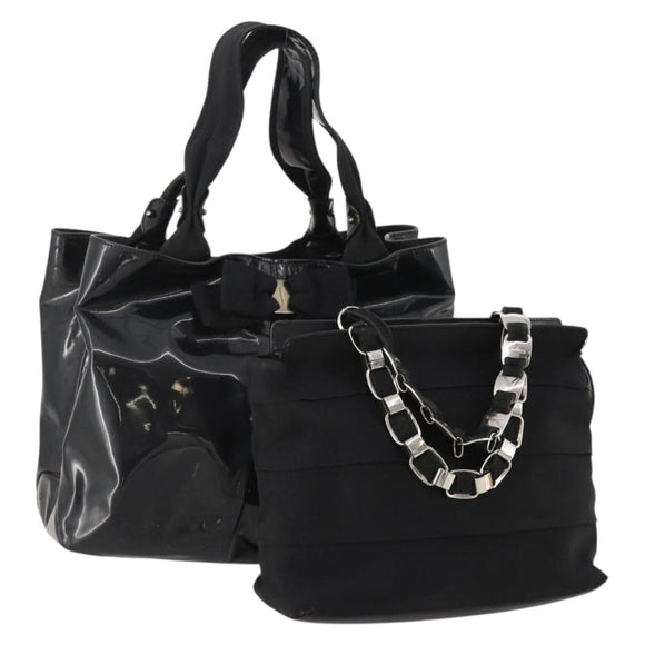 Salvatore Ferragamo Hand Bag Nylon Patent Leather 2 Set Black Auth BA13155