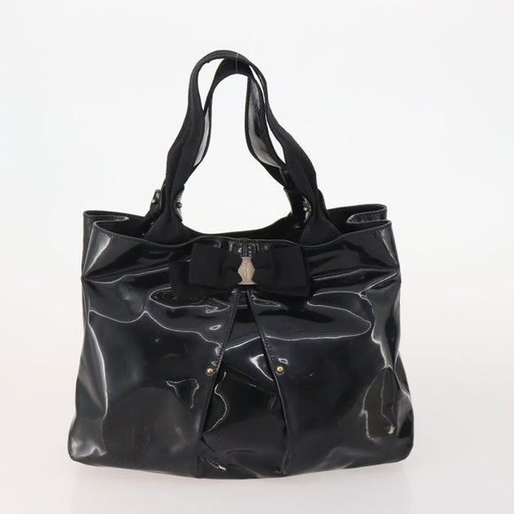 Salvatore Ferragamo Hand Bag Nylon Patent Leather 2 Set Black Auth BA13155