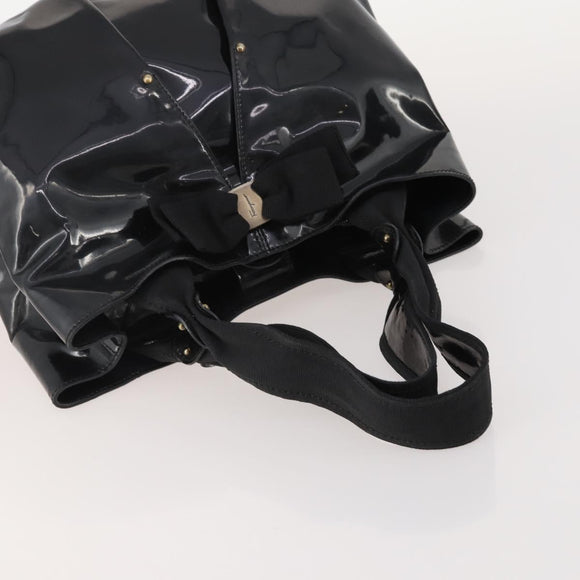 Salvatore Ferragamo Hand Bag Nylon Patent Leather 2 Set Black Auth BA13155