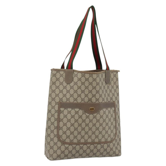 GUCCI GG Supreme Web Sherry Line Tote Bag PVC Beige 39 02 003 Auth BA13156