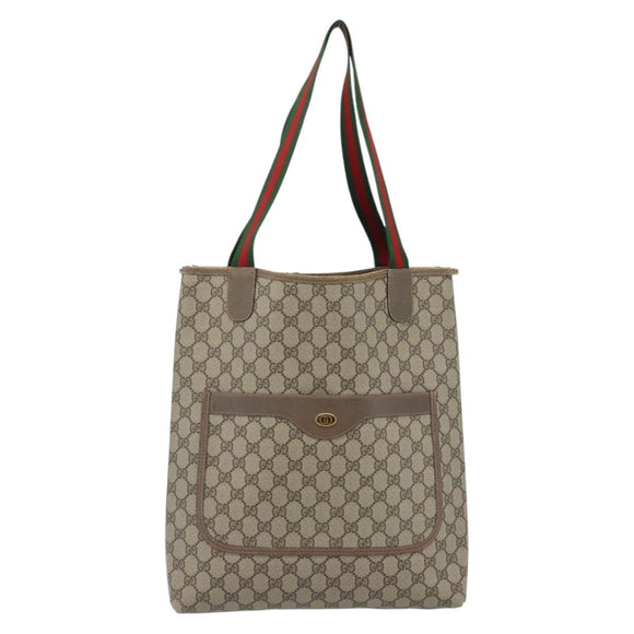 GUCCI GG Supreme Web Sherry Line Tote Bag PVC Beige 39 02 003 Auth BA13156