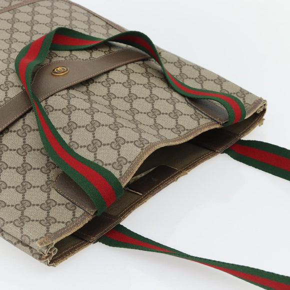 GUCCI GG Supreme Web Sherry Line Tote Bag PVC Beige 39 02 003 Auth BA13156