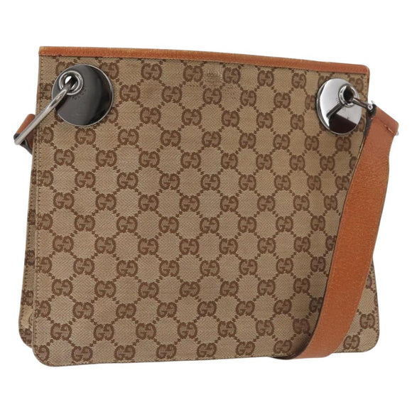 GUCCI GG Canvas Shoulder Bag Beige Silver 120841 Auth BA13157