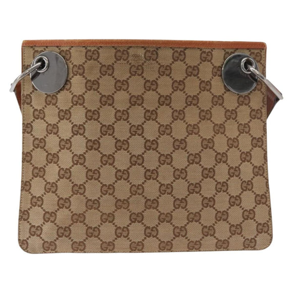 GUCCI GG Canvas Shoulder Bag Beige Silver 120841 Auth BA13157