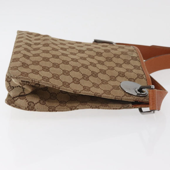 GUCCI GG Canvas Shoulder Bag Beige Silver 120841 Auth BA13157