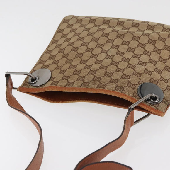 GUCCI GG Canvas Shoulder Bag Beige Silver 120841 Auth BA13157