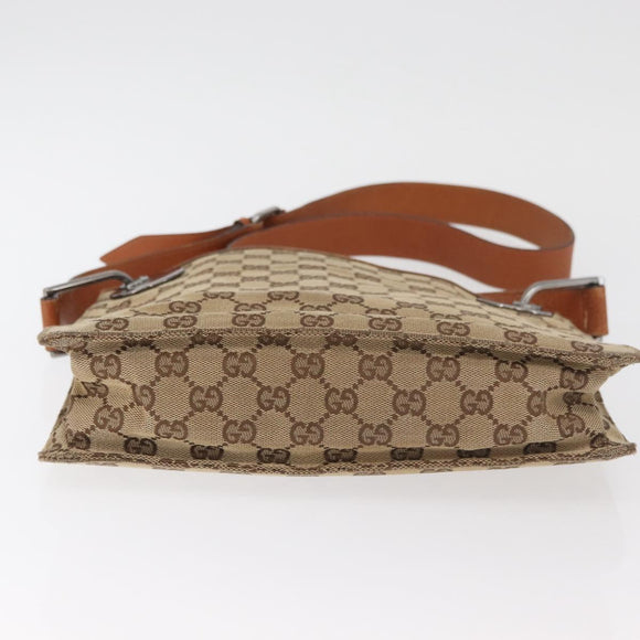 GUCCI GG Canvas Shoulder Bag Beige Silver 120841 Auth BA13157