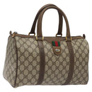 GUCCI GG Supreme Web Sherry Line Hand Bag PVC Leather Beige Auth BA1316-1