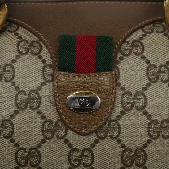GUCCI GG Supreme Web Sherry Line Hand Bag PVC Leather Beige Auth BA1316