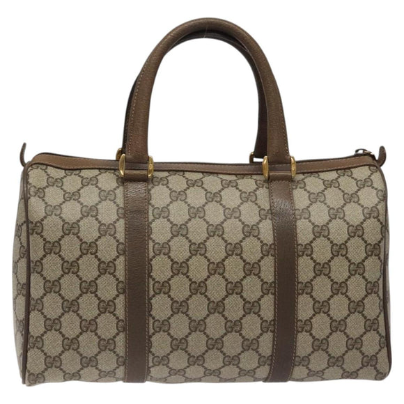 GUCCI GG Supreme Web Sherry Line Hand Bag PVC Leather Beige Auth BA1316