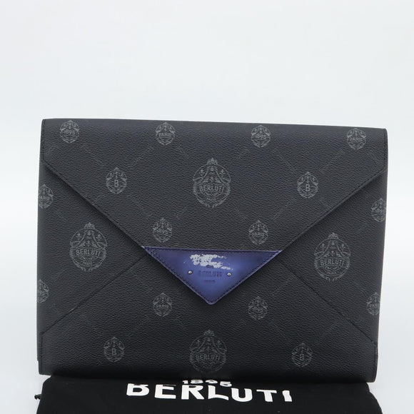 Berluti Clutch Bag PVC Black Silver Auth BA13162