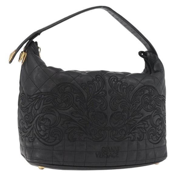 Gianni Versace Handtasche Leder Schwarz Gold Auth BA13163