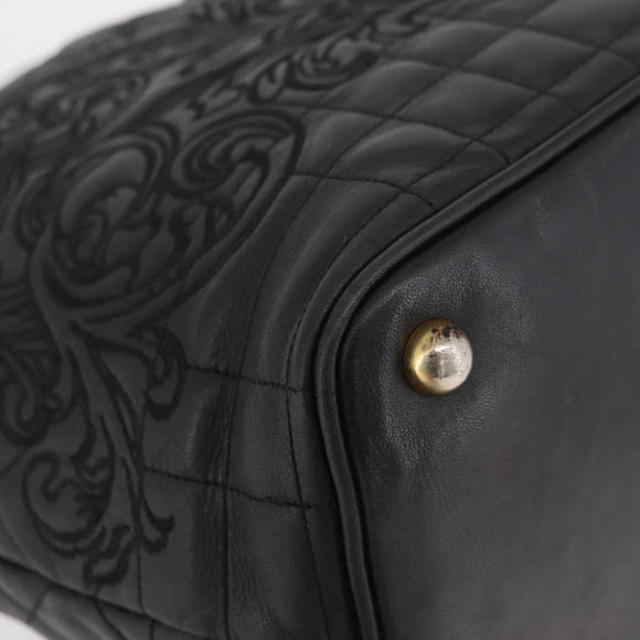 Gianni Versace Handtasche Leder Schwarz Gold Auth BA13163