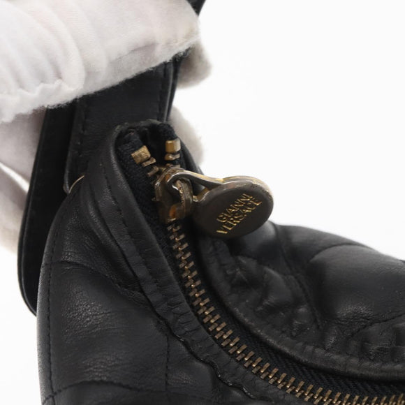 Gianni Versace Handtasche Leder Schwarz Gold Auth BA13163