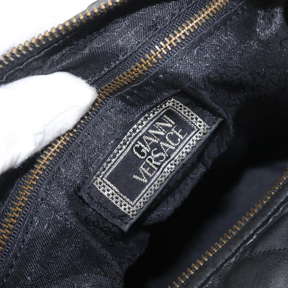 Gianni Versace Handtasche Leder Schwarz Gold Auth BA13163