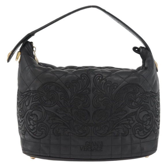 Gianni Versace Handtasche Leder Schwarz Gold Auth BA13163