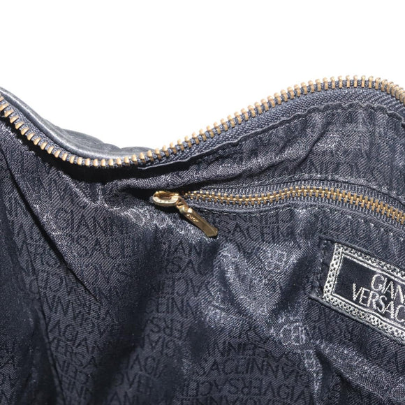 Gianni Versace Handtasche Leder Schwarz Gold Auth BA13163